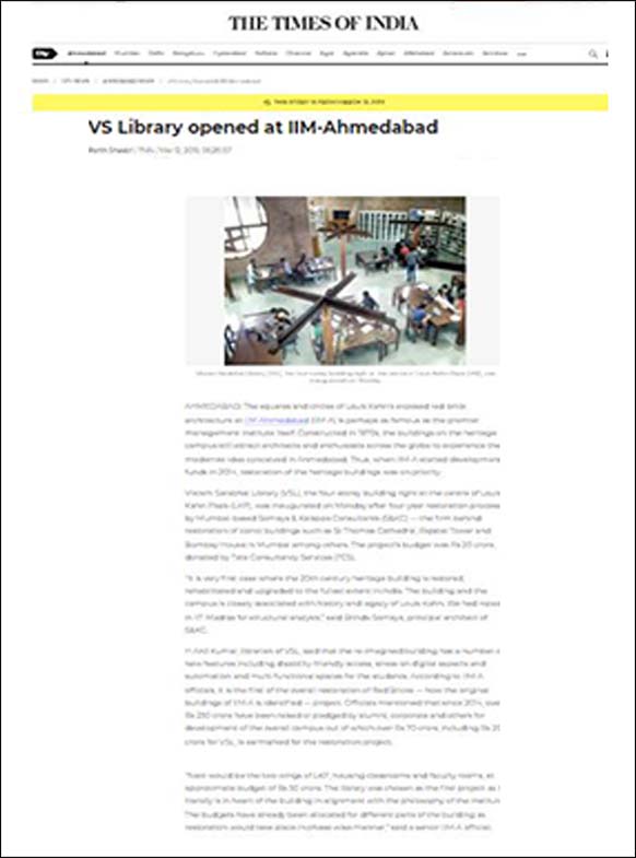 VS Library opened at IIM Ahmedabad, The Time of India